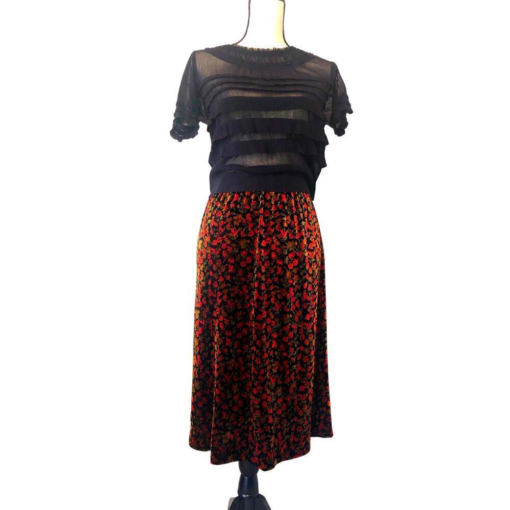 Velvet Skirt Dark Fairy Vintage Black Red Floral Midi Whimsigoth M/L Punk USA